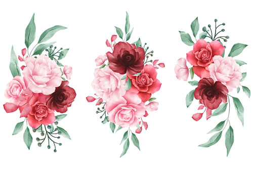 وکتور EPS دسته گل با گل های رز قرمز و رز های صورتی